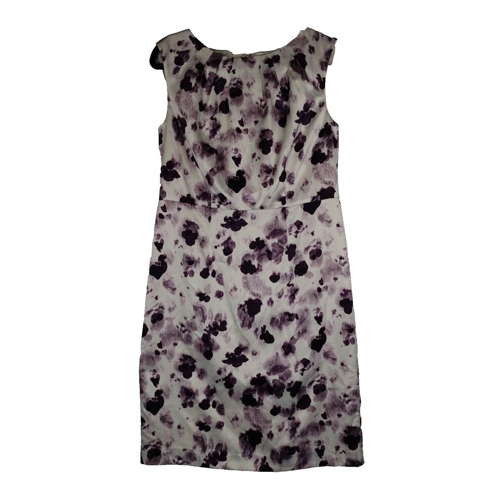 Ann Taylor Watercolor Sheath Dress Women's 8 Purple White Cocktail Event Art